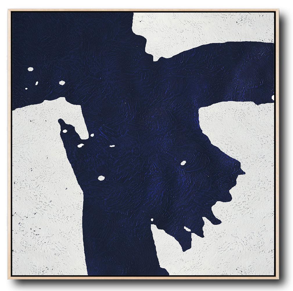 Minimalist Navy Blue And White Painting - Art Paintings For Sale Large